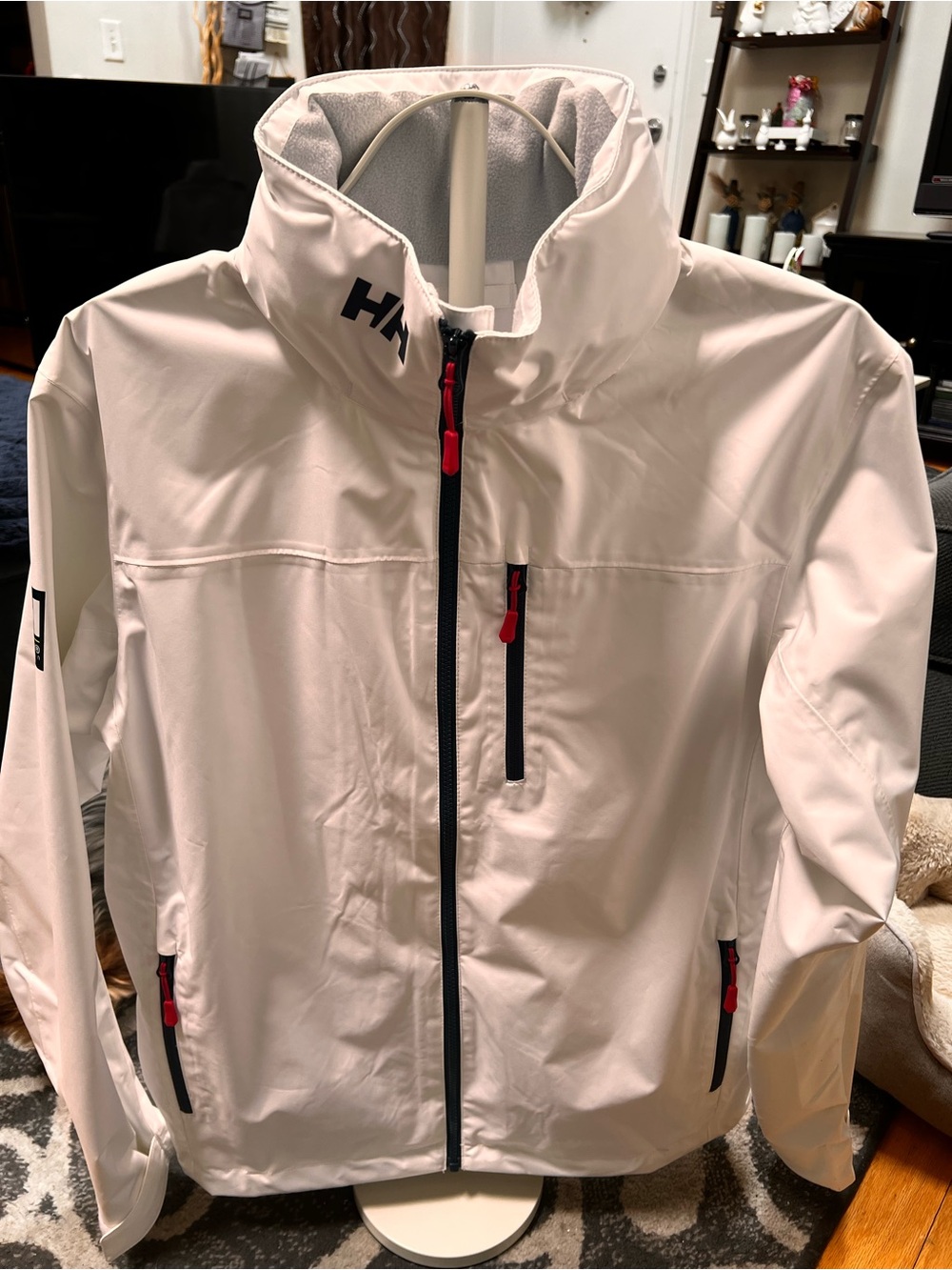 Helly Hansen White Waterproof Shell Jacket with Red Pulls